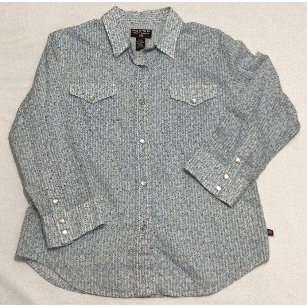 Polo Jeans Co Ralph Lauren Womens Blue Floral Stripe Western Snap Shirt Medium